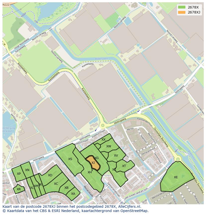 Afbeelding van het postcodegebied 2678 XJ op de kaart.