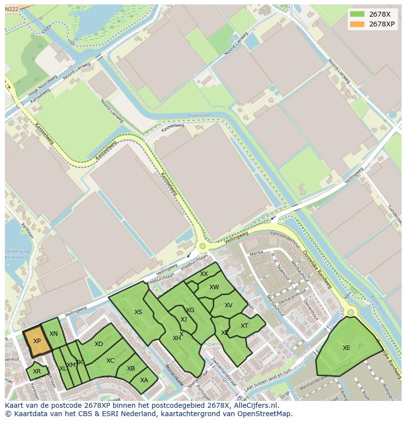 Afbeelding van het postcodegebied 2678 XP op de kaart.
