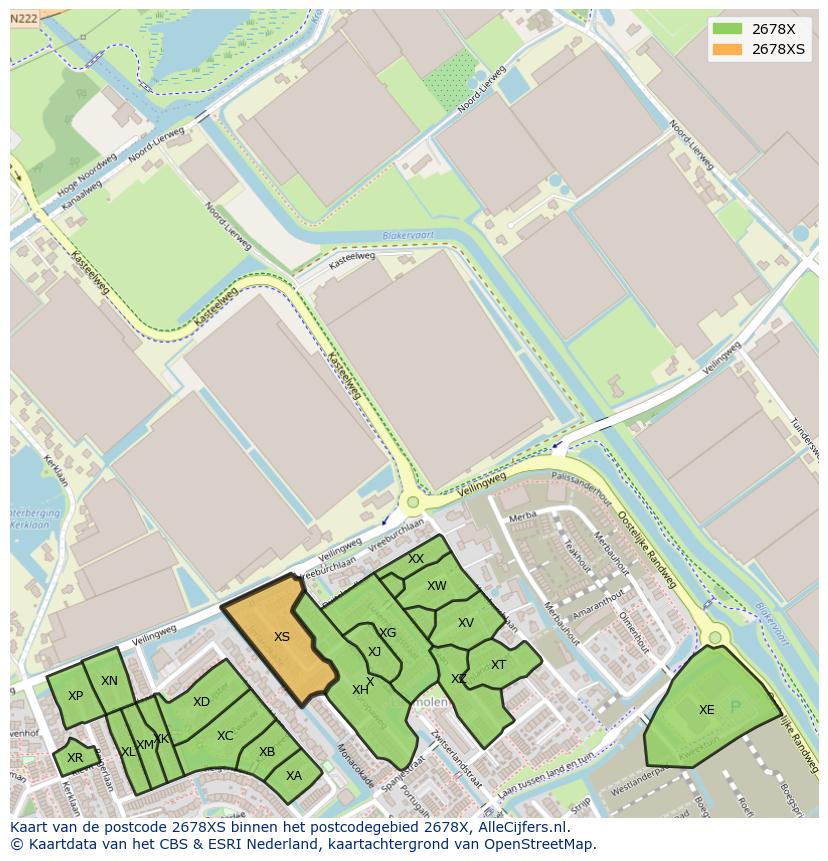 Afbeelding van het postcodegebied 2678 XS op de kaart.