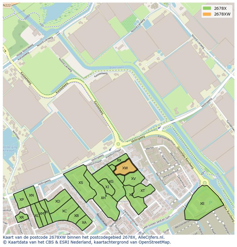 Afbeelding van het postcodegebied 2678 XW op de kaart.