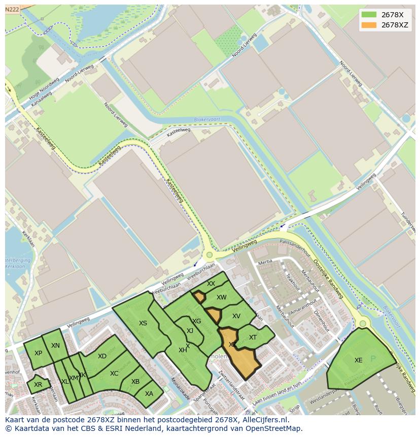 Afbeelding van het postcodegebied 2678 XZ op de kaart.