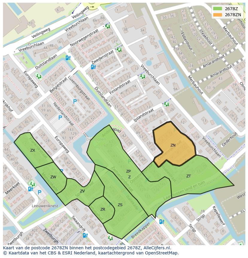 Afbeelding van het postcodegebied 2678 ZN op de kaart.
