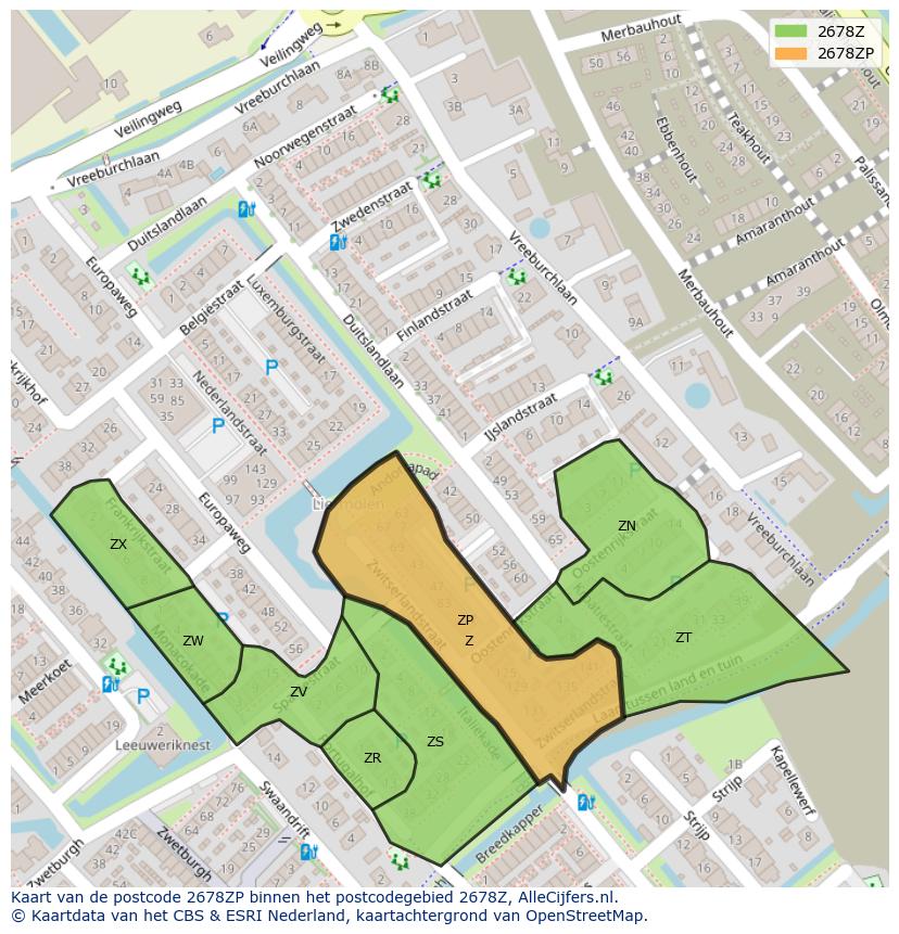 Afbeelding van het postcodegebied 2678 ZP op de kaart.