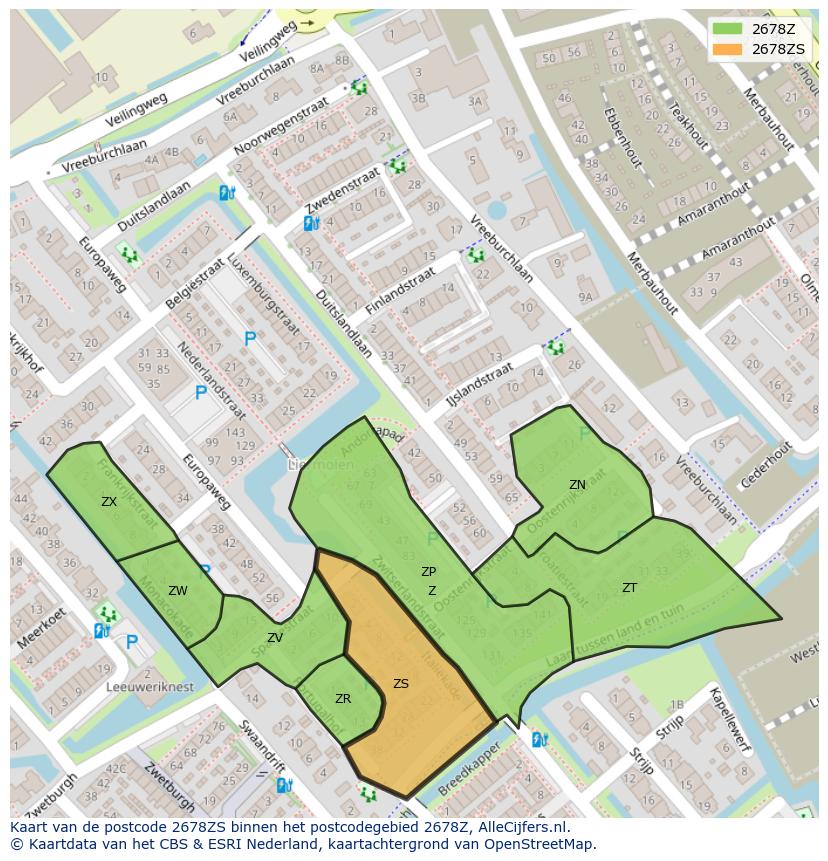 Afbeelding van het postcodegebied 2678 ZS op de kaart.