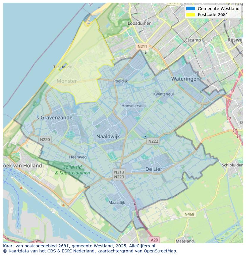 Afbeelding van het postcodegebied 2681 WR op de kaart.