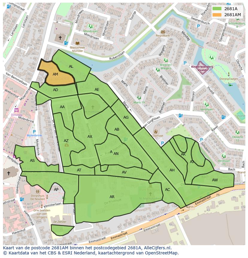 Afbeelding van het postcodegebied 2681 AM op de kaart.