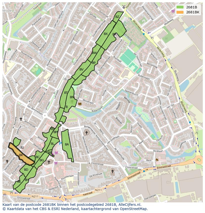 Afbeelding van het postcodegebied 2681 BK op de kaart.