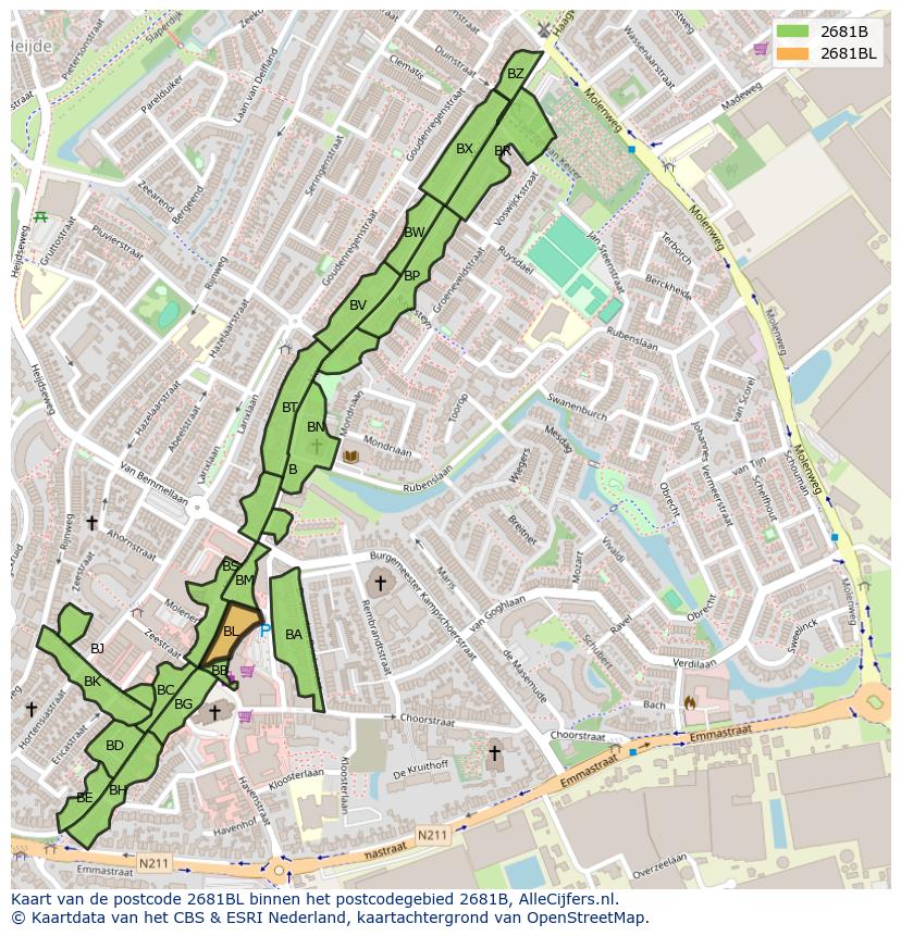 Afbeelding van het postcodegebied 2681 BL op de kaart.