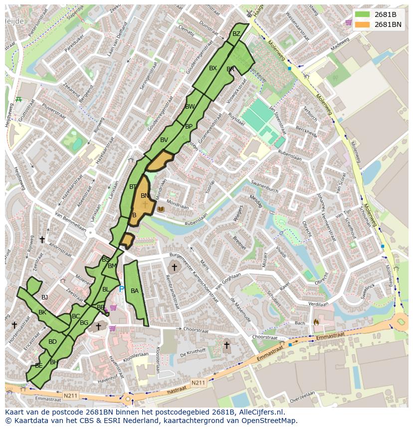 Afbeelding van het postcodegebied 2681 BN op de kaart.