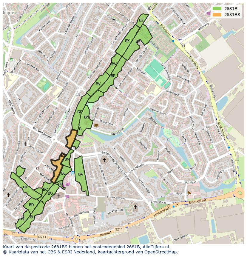 Afbeelding van het postcodegebied 2681 BS op de kaart.