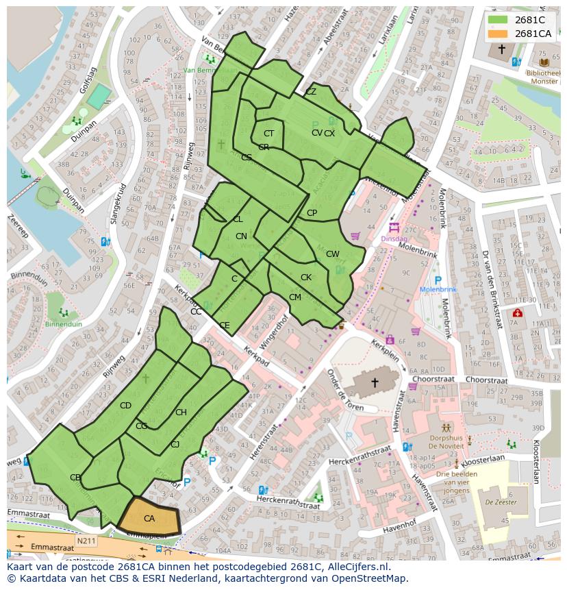 Afbeelding van het postcodegebied 2681 CA op de kaart.