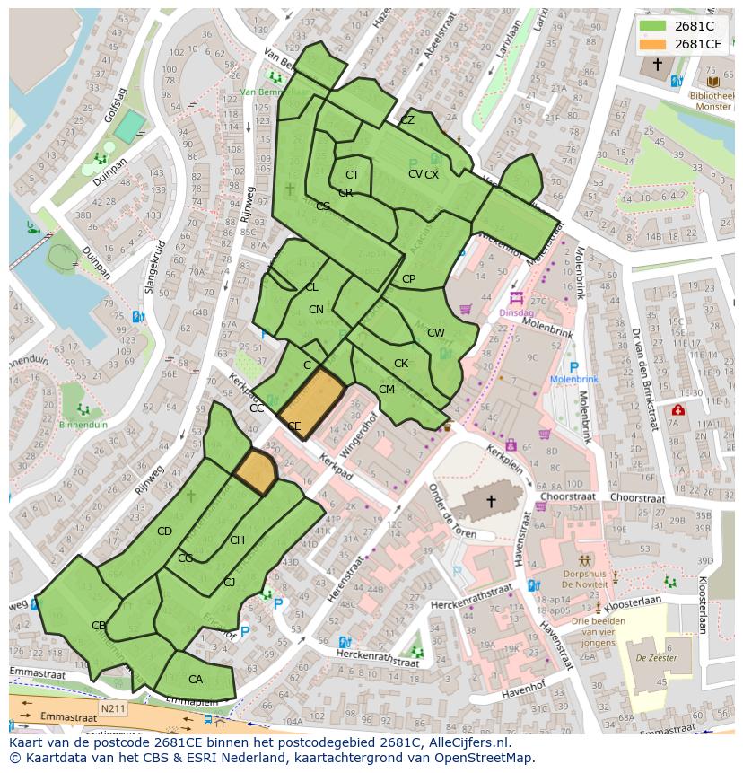 Afbeelding van het postcodegebied 2681 CE op de kaart.