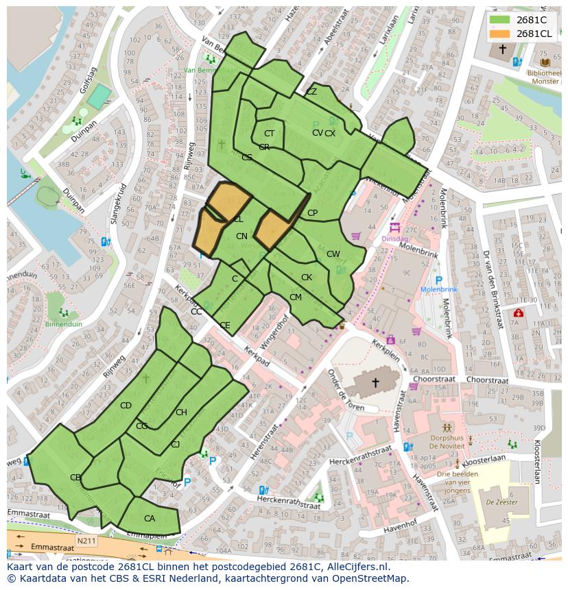 Afbeelding van het postcodegebied 2681 CL op de kaart.