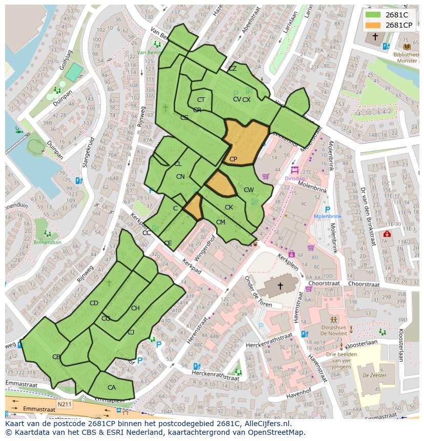 Afbeelding van het postcodegebied 2681 CP op de kaart.