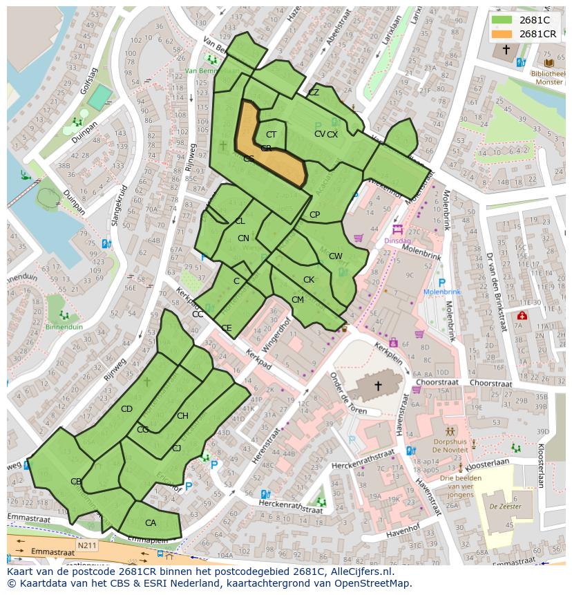 Afbeelding van het postcodegebied 2681 CR op de kaart.