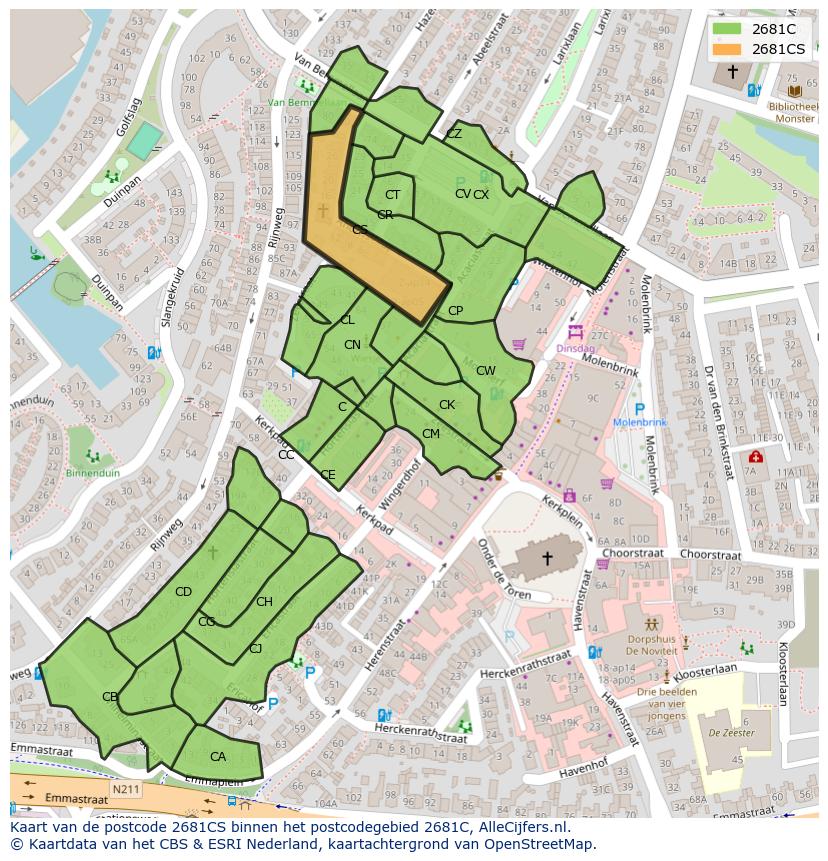 Afbeelding van het postcodegebied 2681 CS op de kaart.