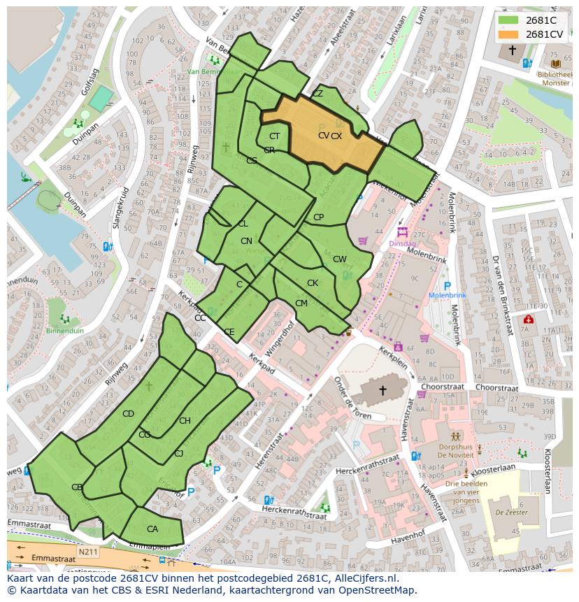 Afbeelding van het postcodegebied 2681 CV op de kaart.