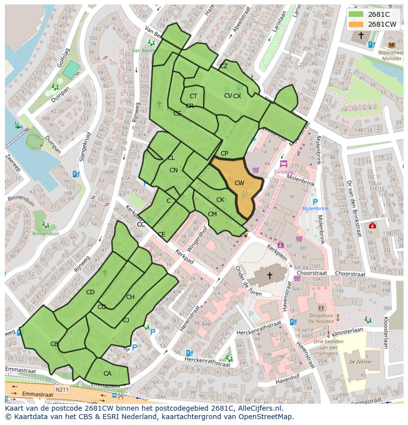Afbeelding van het postcodegebied 2681 CW op de kaart.