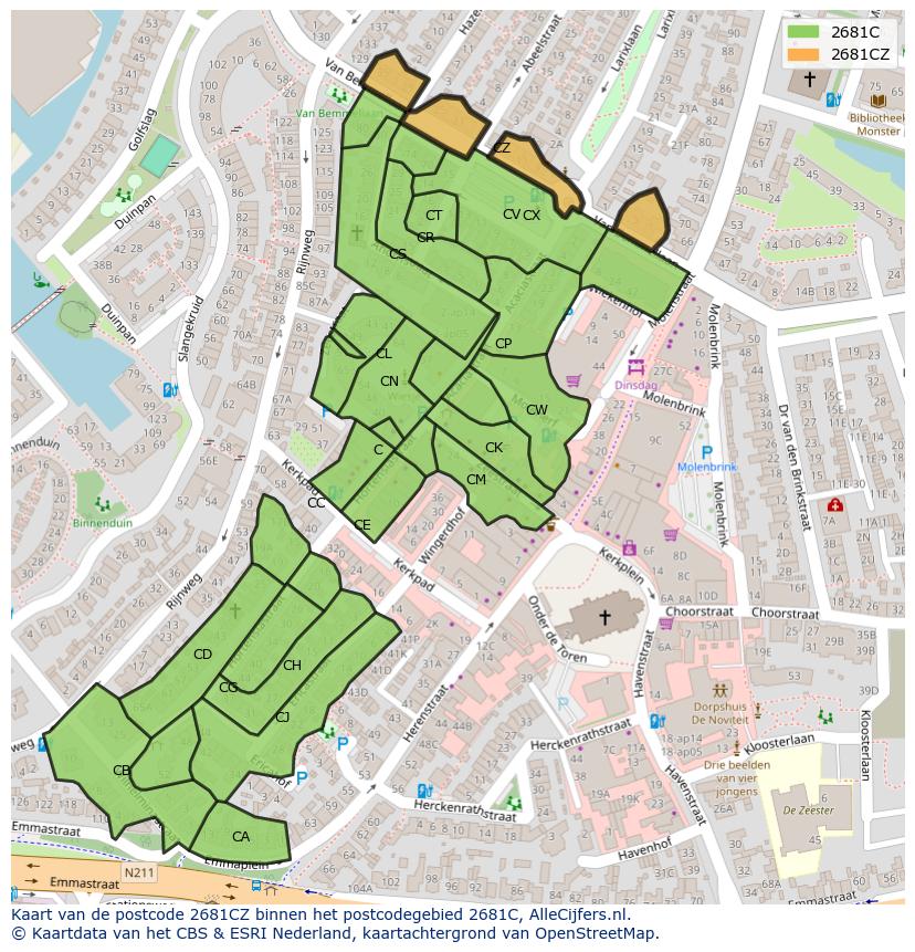Afbeelding van het postcodegebied 2681 CZ op de kaart.
