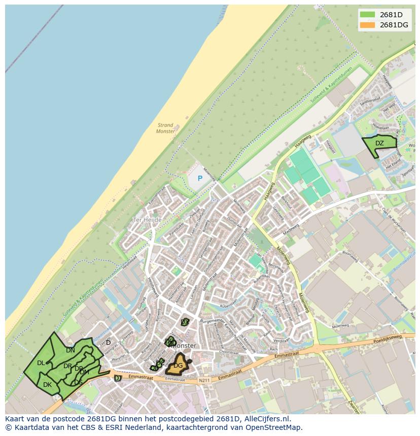 Afbeelding van het postcodegebied 2681 DG op de kaart.