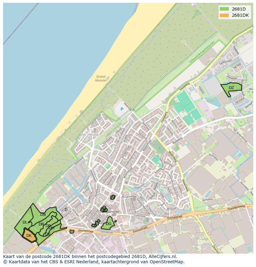 Afbeelding van het postcodegebied 2681 DK op de kaart.