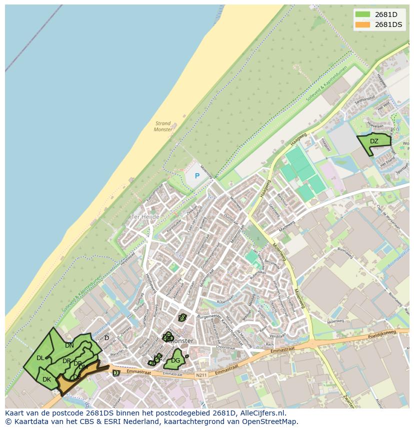 Afbeelding van het postcodegebied 2681 DS op de kaart.