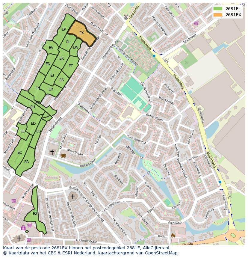 Afbeelding van het postcodegebied 2681 EX op de kaart.
