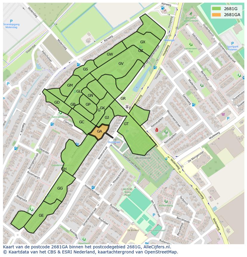 Afbeelding van het postcodegebied 2681 GA op de kaart.