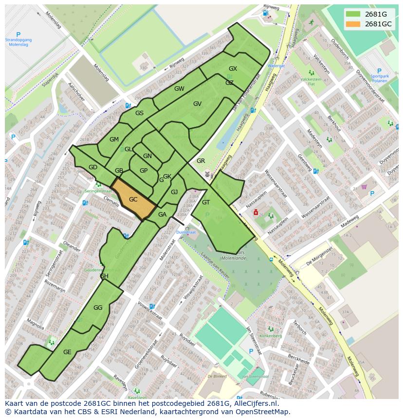 Afbeelding van het postcodegebied 2681 GC op de kaart.