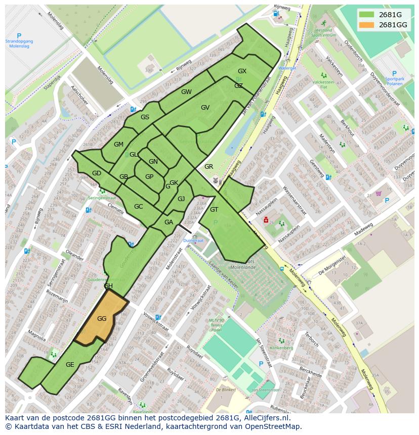 Afbeelding van het postcodegebied 2681 GG op de kaart.