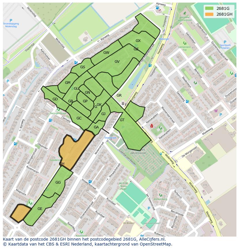 Afbeelding van het postcodegebied 2681 GH op de kaart.