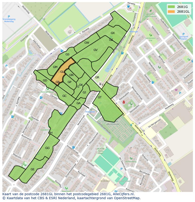 Afbeelding van het postcodegebied 2681 GL op de kaart.