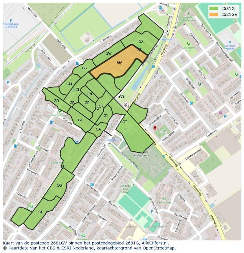 Afbeelding van het postcodegebied 2681 GV op de kaart.