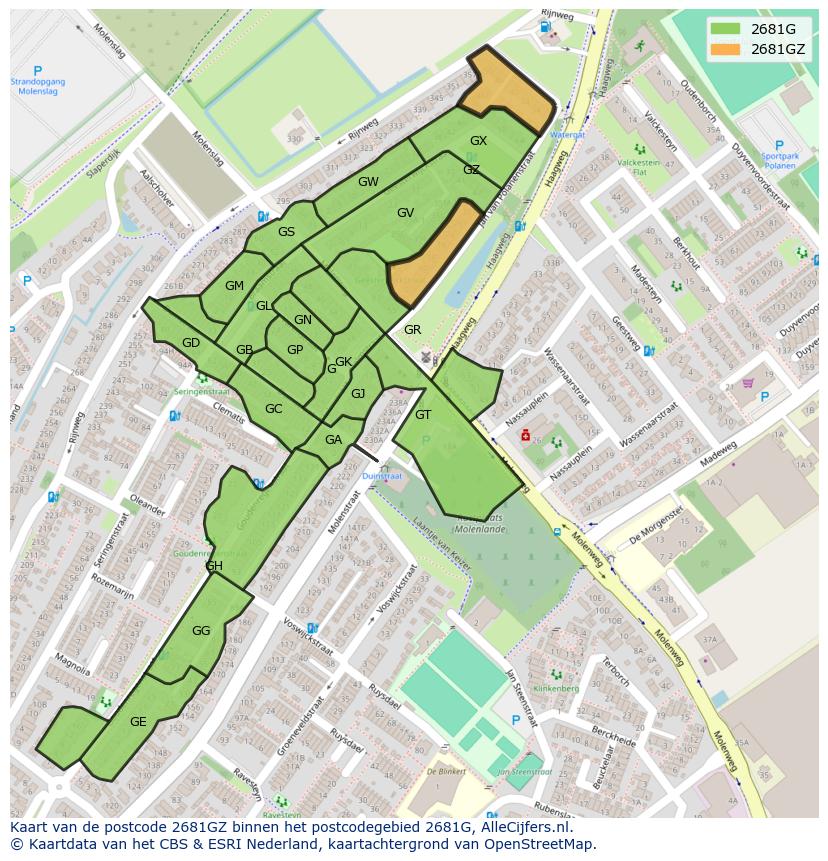 Afbeelding van het postcodegebied 2681 GZ op de kaart.