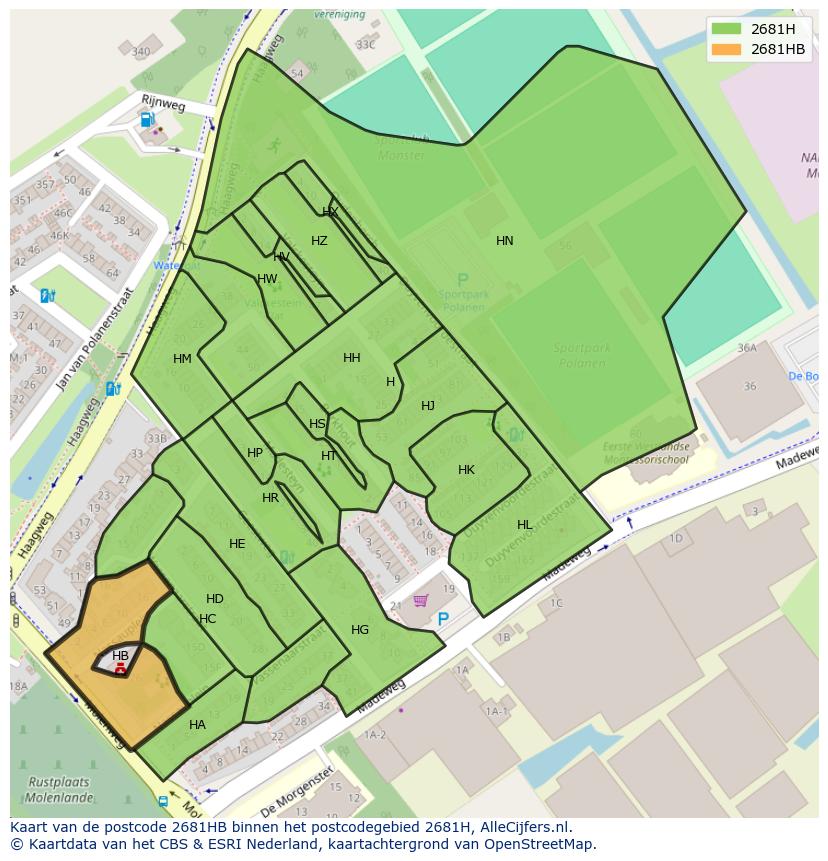 Afbeelding van het postcodegebied 2681 HB op de kaart.