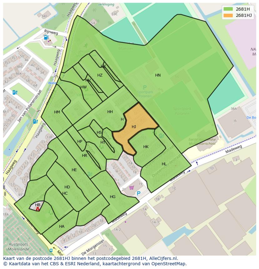 Afbeelding van het postcodegebied 2681 HJ op de kaart.
