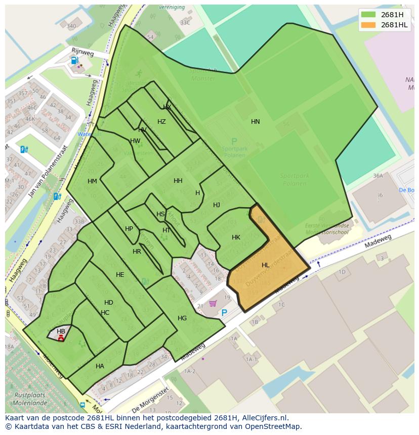Afbeelding van het postcodegebied 2681 HL op de kaart.