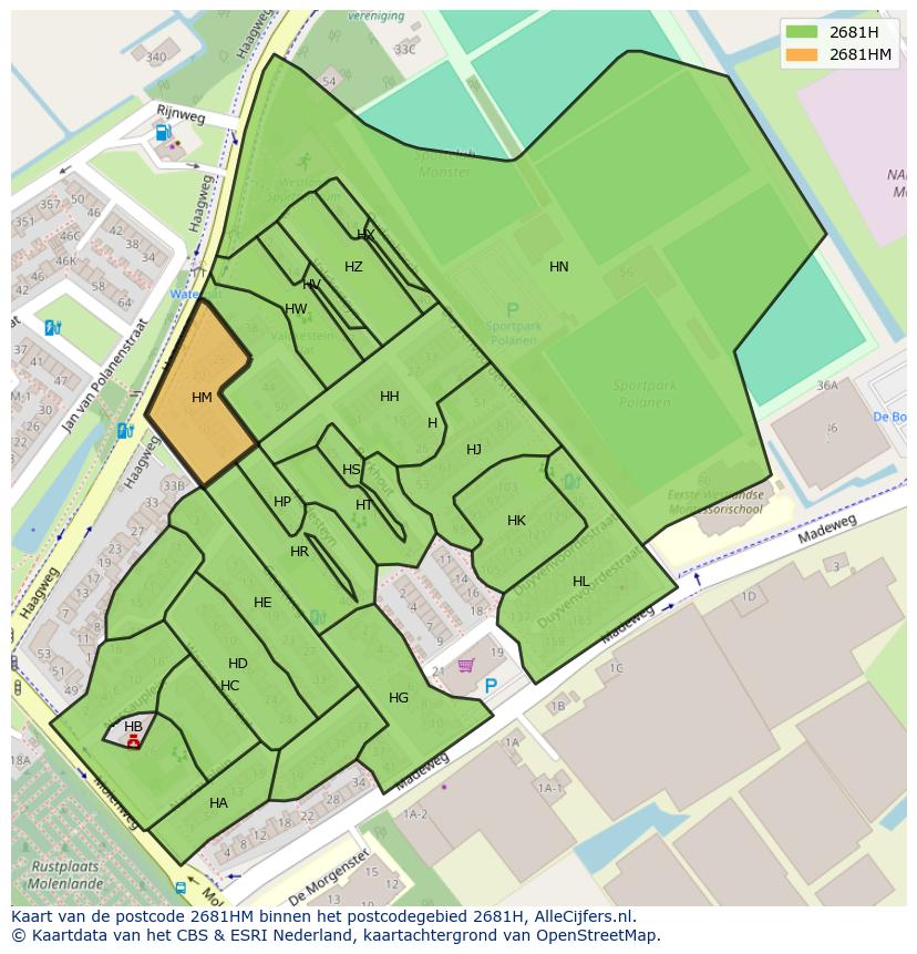 Afbeelding van het postcodegebied 2681 HM op de kaart.