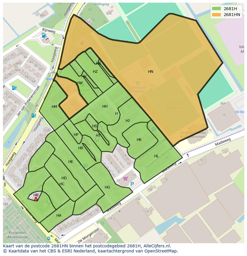 Afbeelding van het postcodegebied 2681 HN op de kaart.