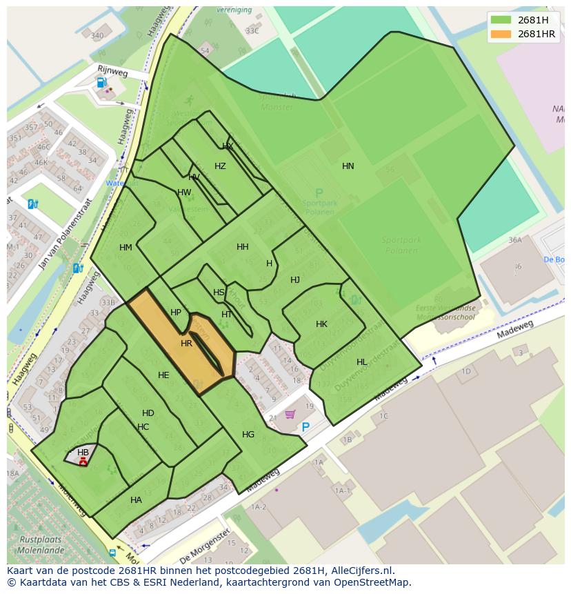 Afbeelding van het postcodegebied 2681 HR op de kaart.