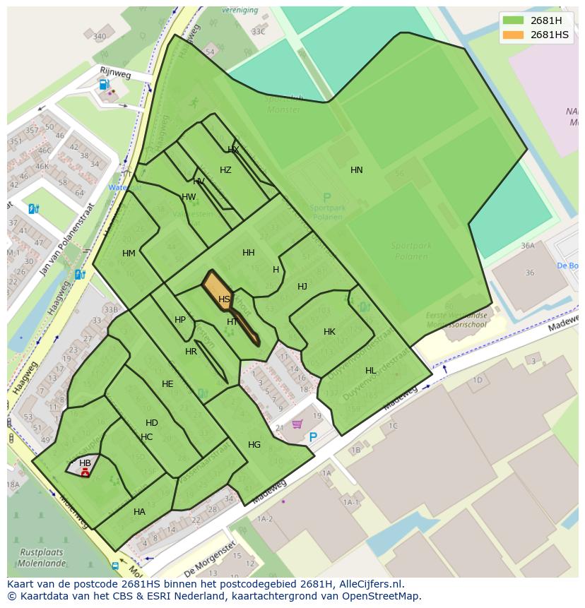 Afbeelding van het postcodegebied 2681 HS op de kaart.