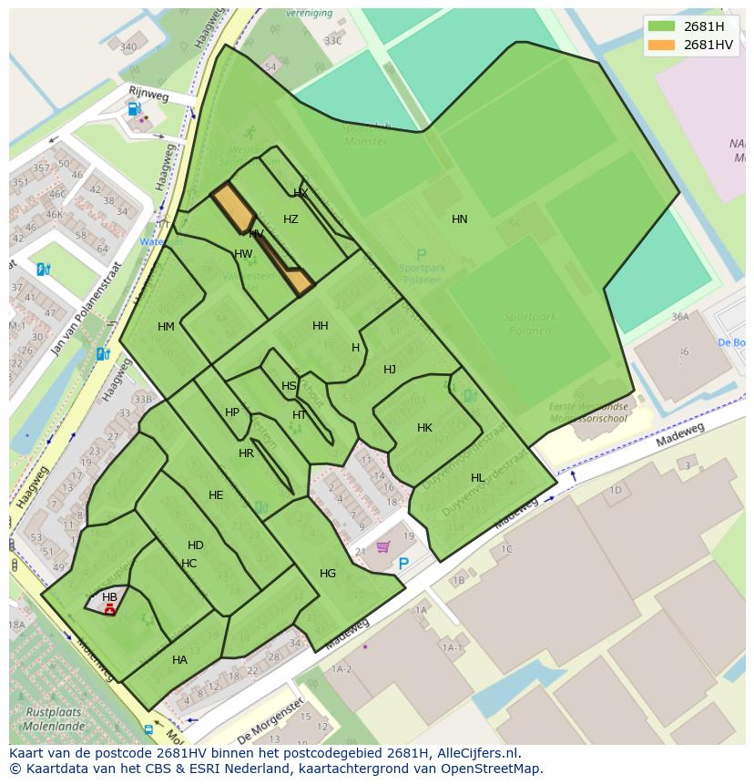 Afbeelding van het postcodegebied 2681 HV op de kaart.