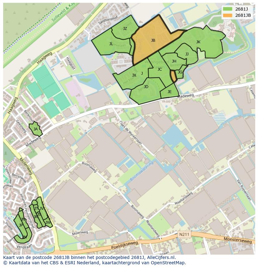 Afbeelding van het postcodegebied 2681 JB op de kaart.