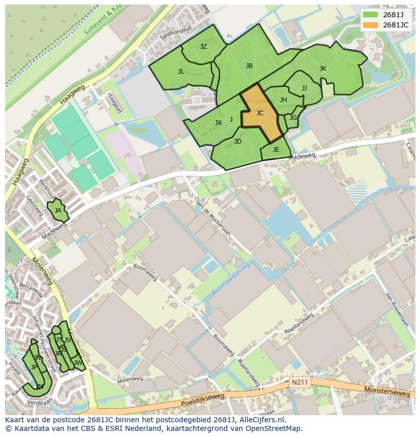 Afbeelding van het postcodegebied 2681 JC op de kaart.
