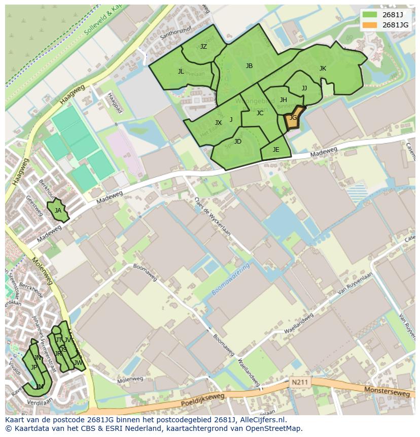 Afbeelding van het postcodegebied 2681 JG op de kaart.
