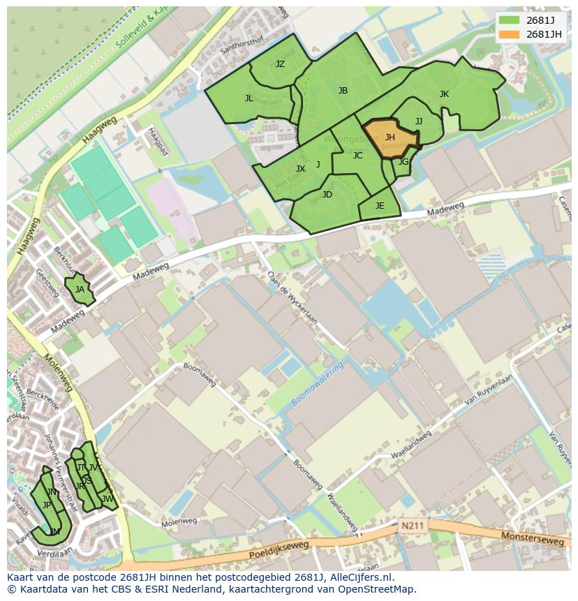 Afbeelding van het postcodegebied 2681 JH op de kaart.