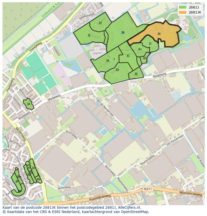 Afbeelding van het postcodegebied 2681 JK op de kaart.