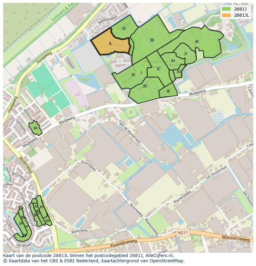 Afbeelding van het postcodegebied 2681 JL op de kaart.