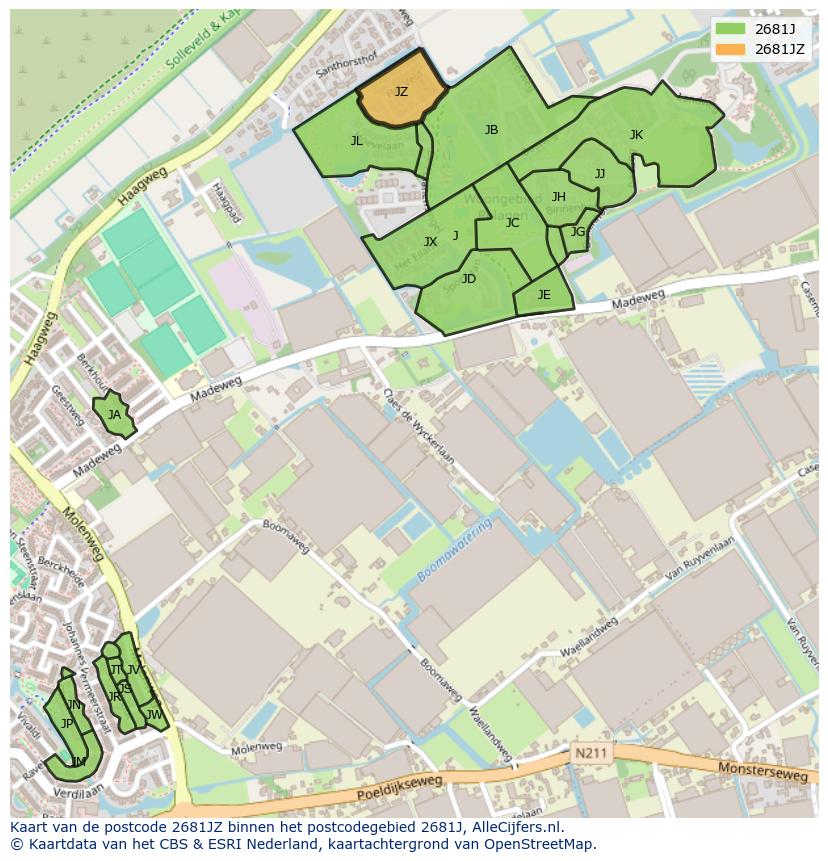Afbeelding van het postcodegebied 2681 JZ op de kaart.