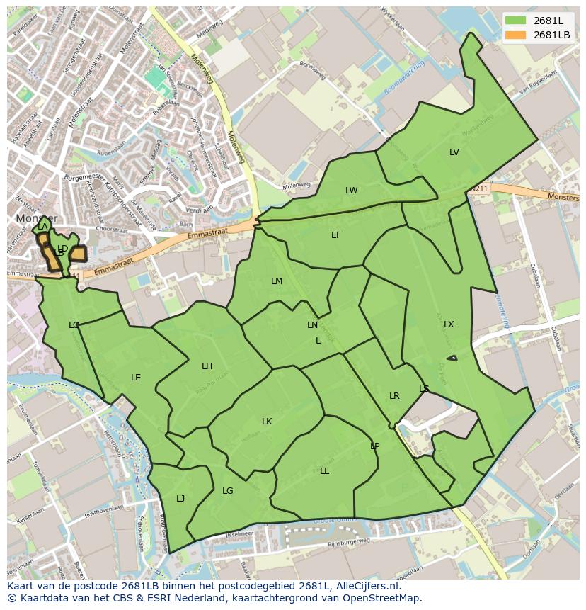 Afbeelding van het postcodegebied 2681 LB op de kaart.